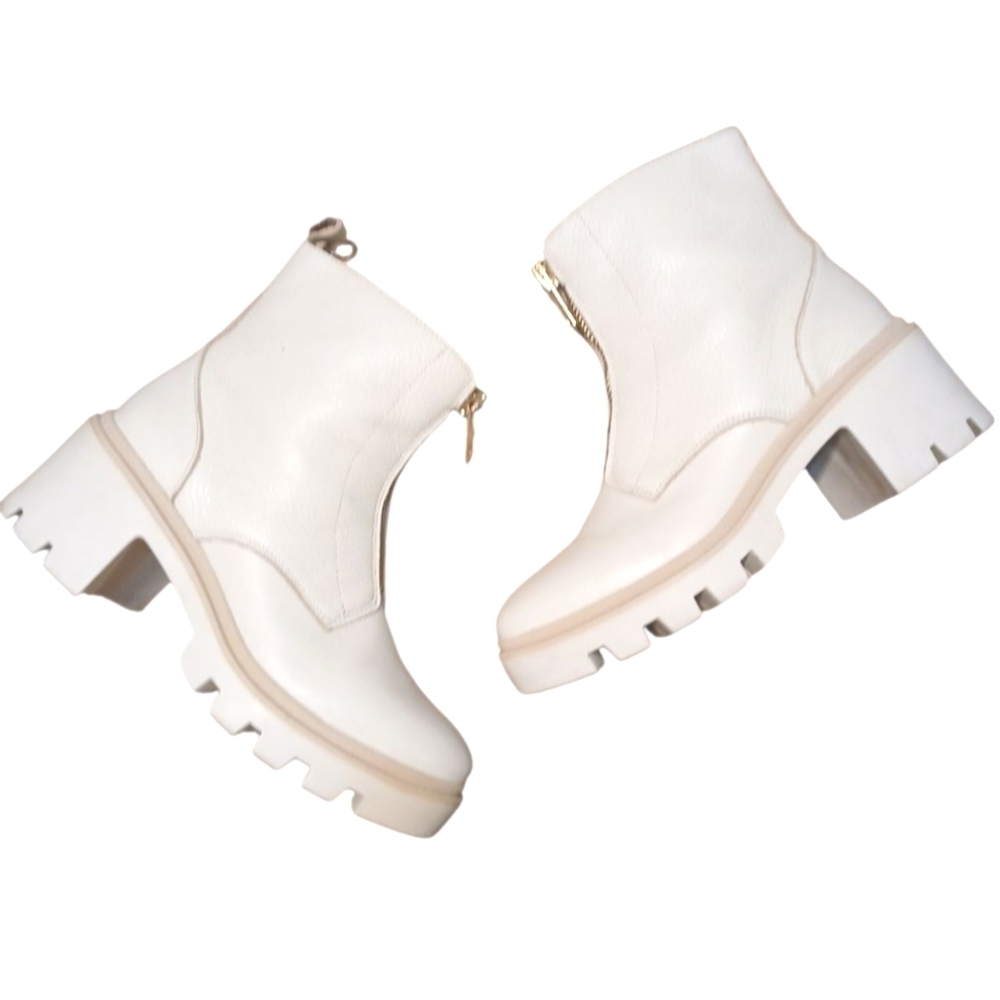 Antonio de Faria Lola Lug Sole Ankle Chelsea Cream Leather Combat Boots Size 8